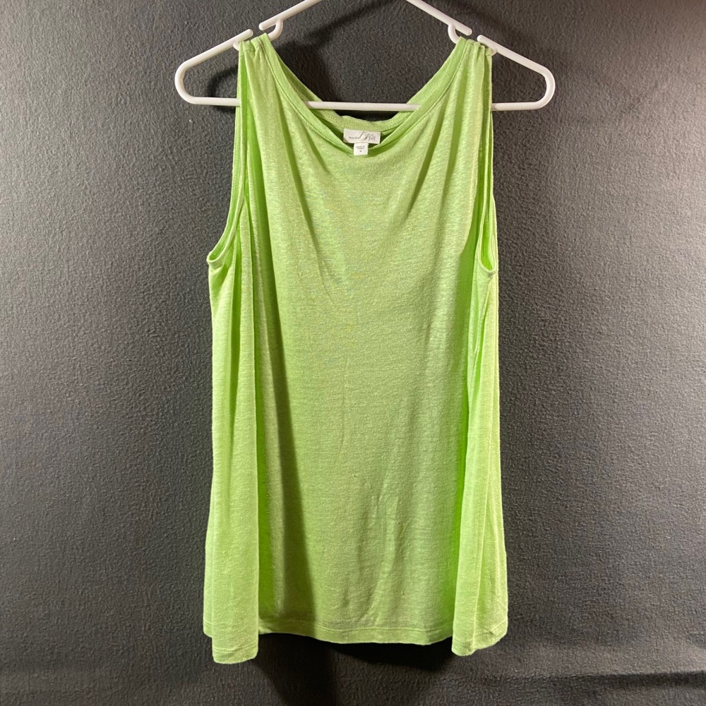 J.Jill linen Tank Top Knit Scoop Neck Green coastal beach slub layering boho
